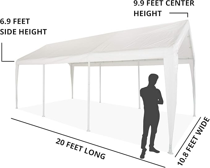 Impact 11' x 20' Portable Carport Garage Canopy, Outdoor Party Tent with 8 Dressed Legs, White