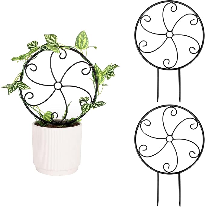 2 Pcs 14in Indoor Metal Garden Circle Plant Trellis for Houseplant Climbing Pot Plants, Black (Style A)