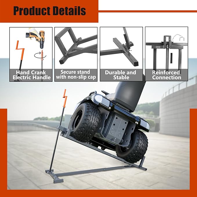 Ride-On Lawn Mower Jack Lift - Telescopic Maintenance Jack for Garden Tractors and Riding Lawn Mowers, 880 lbs Weight Capacity, Manual and Power Tool Handles Included (Grey)