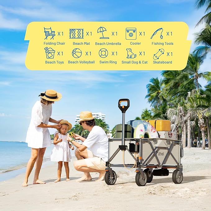 Litheli Electric Wagon Cart with Battery Power, All-Terrain Wheels & Variable Speed | 200L Capacity, 300 lbs Heavy-Duty Utility Wagon for Camping Gear, Beach Trips, Garden Tools & Shopping Hauls