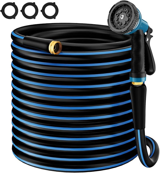 Heavy Duty Garden Hose 5/8" 100FT: Flexible Rubber Water Hose with 10 Function Sprayer - Leakproof Hose Male to Female Fittings - Durable Hose for Yard, Lawn, Car Wash, Outdoor, Watering