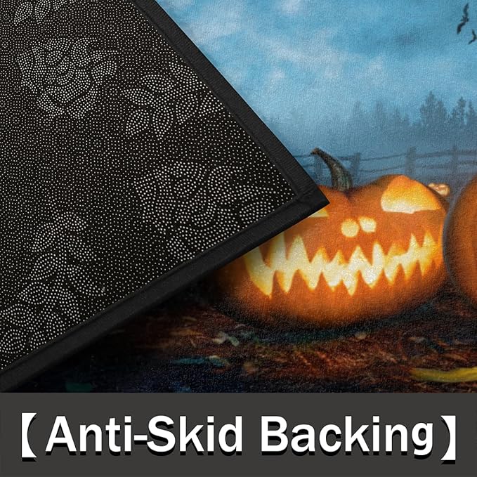 cfpolar Halloween Half Round Door Mat, Semicircle Pumpkin Doormat, Non Slip Area Rug, Soft, Wear Resistant, 24 x 36 in