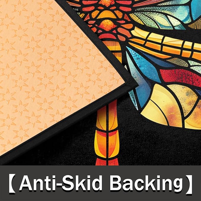 cfpolar Non-Slip Soft Half Round Door Mat, Colorful Dragonfly Semicircle Mat for Indoor Entrance Garage Bath Living Room Patio 24 x 36 in