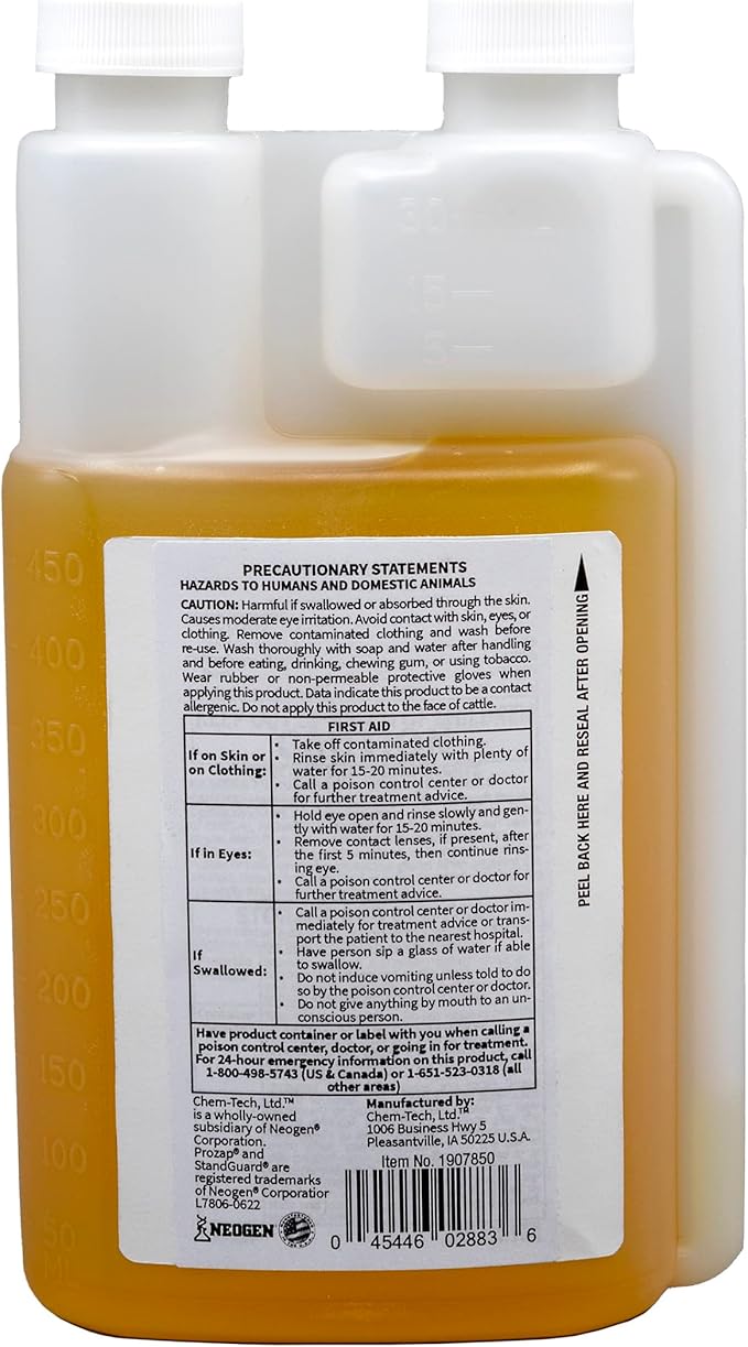 Neogen 1907850 Prozap StandGuard Pour-On 473 mL Insecticide, Yellowish. Brown