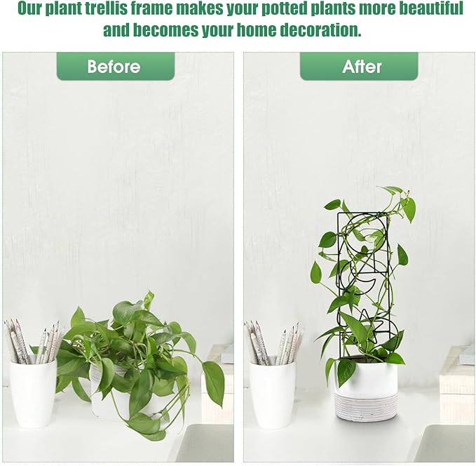 Plant Trellis for Climbing Plants Indoor, 15.94Inch Small Garden Metal Houseplant Trellis for Potted Plants Outdoor with 4 Patterns for Vine Ivy Flower Plant Support Lover Gifts Lattice
