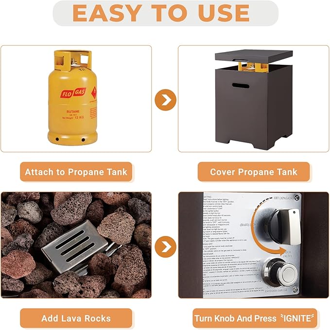 ECOTOUGE 2-Piece Gas Fire Pit, Outdoor Propane Firepit Table Set w/Tank Cover, 30''Auto-Ignition Round Steel Fire Table, 50,000 BTU Concrete fire Pit w/Weather-Resistant Pit Cover, Lava Rocks, Brown