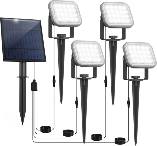 Solar Spot Lights Outdoor, 20 LED IP65 Waterproof Landscape Lighting, Dusk-to-Dawn 6000K Cold White Solar Outdoor Lights for Yard Garden Driveway Porch Walkway, 4-in-1