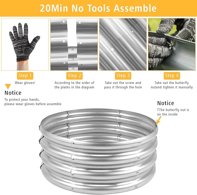 Garden Galvanized Raised Garden Bed Kit - Metal Planter Boxes for Vegetables/Herbs/Flowers, Heavy-Duty Steel Outdoor Garden Box with Reinforced Edges(4X4X1FT)