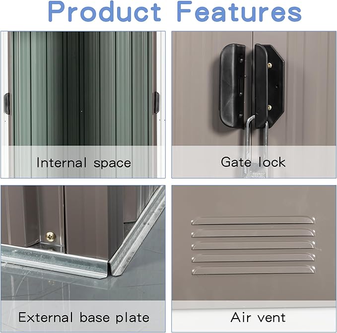 8 x 4 FT Outdoor Storage Shed, Large Metal Utility Garden Shed with Sliding Doors Sliding Doors, Waterproof Sloping Roof, Air Vents, Tool Storage House for Backyard Lawn, Gray