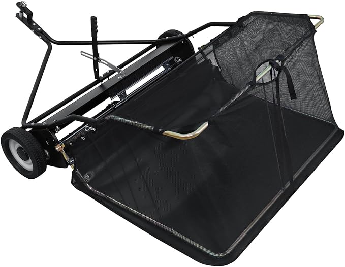 44" Tow-Behind Lawn Sweeper, 25 cu.ft Hopper Bag Capacity; Leaf & Grass Catcher, with Adjustable Sweeping Height, Dumping Rope Design for Picking Up Debris and Grass