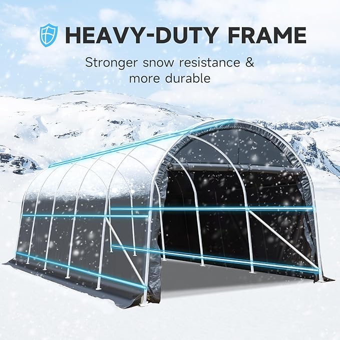 MELLCOM 12 x 24 FT Heavy Duty Carport, Portable Garage with Reinforced All-Steel Frame and Round Style Roof, Anti-Snow All Covered Car Canopy Outdoor Waterproof Storage Shelter for Car, Truck, Boat