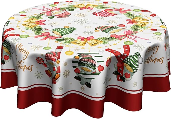 Gnomes Joy Christmas Decorations Tablecloth Farmhouse Xmas Winter Snowflake Tablecloth for Circular Table Cover Dinner Table Parties,60 Inch Round