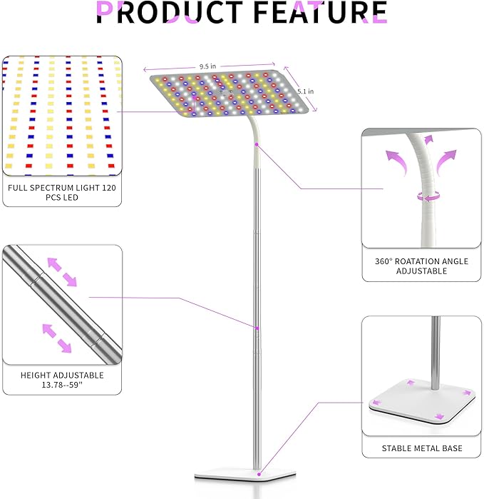 BESTVA 18W Grow Lights for Indoor Plants with Stand, Full Spectrum LED Plant Light for Indoor Plants,12-59 Inches Height Adjustable Growing Lamp with Auto On/Off Timer 4H/8H/12H, 4 Dimmable Brightnes