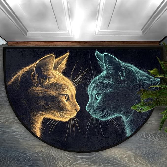 cfpolar Non-Slip Soft Half Round Door Mat, Cartoon Cat Animal Semicircle Mat for Indoor Entrance Garage Bath Living Room Patio 24 x 36 in