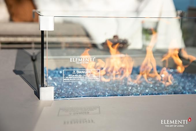 Elementi+ | Bundle Lucerne Gas Fire Pit Cast Concrete 42" Square Fire Table, Outdoor Fire Pit Electronic Ignition | Canvas Cover, Fire Glass and Burner Lid Included | Light Gray | Natural Gas