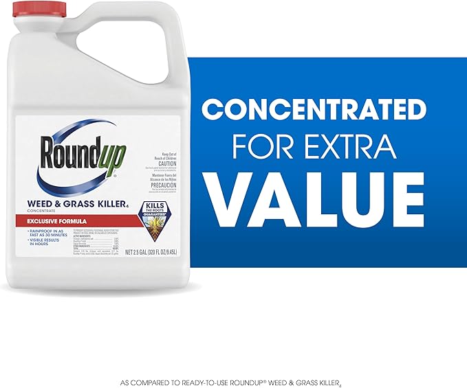 Roundup Weed & Grass Killer₄ Concentrate, Use in and Around Flower Beds, Walkways and Other Areas of Your Yard, 2.5 gal.