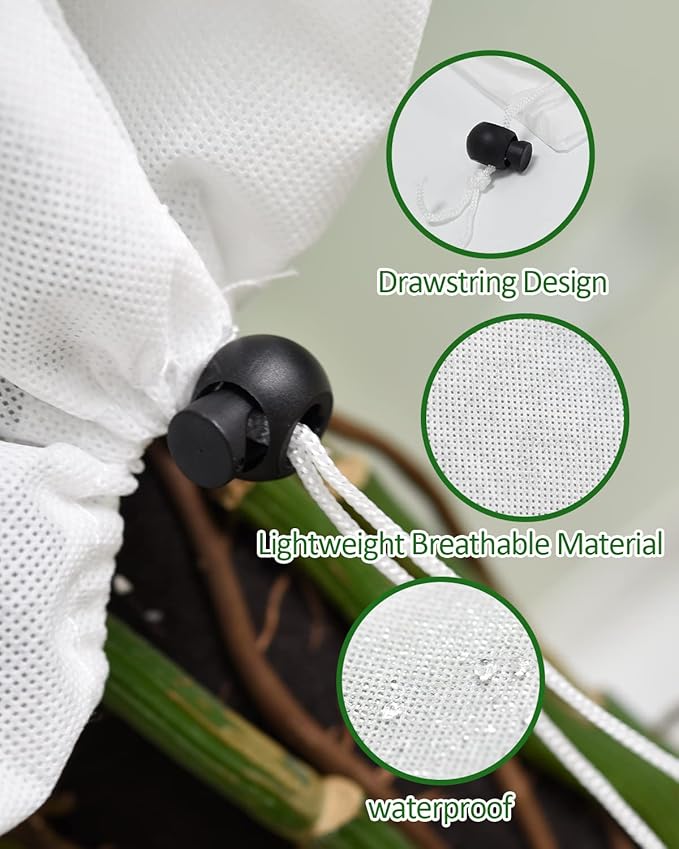 EAONE 12 Pack Plant Covers Freeze Protection, 24x32'' Winter Frosts Cloth for Outdoor Plants, Reusable Frost Blankets Drawstring Bags for Cold Freeze Sun Protection Bird Insect Prevention,White
