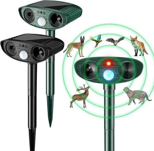 Ultrasonic Animal Repellent Outdoor Solar Powered Repeller Cat Dog Deer Deterrent Waterproof Motion Sensor Deterrent for Yard Garden Rabbit Squirrels Fox Pest(Black, Green,2 Pieces)