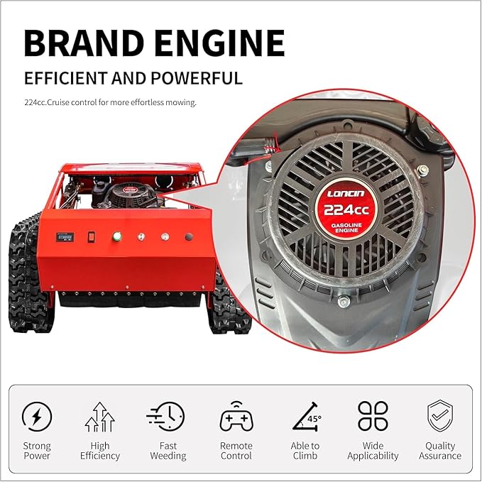 Remote Control Lawn Mower 9HP Electric Start 45° Climbing Adjustable Mowing Height Track Drive All Terrain Grass Cutter Yard Intelligent Mower (HW-224-55L)