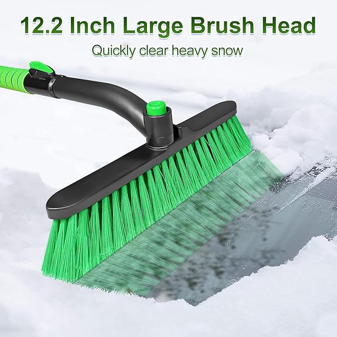 SEAAES 44 Inch Ice Scraper and Snow Brush for Car Windshield, Extendable Snow Removal Brush with Foam Grip for Truck SUV Vehicle Window - Green