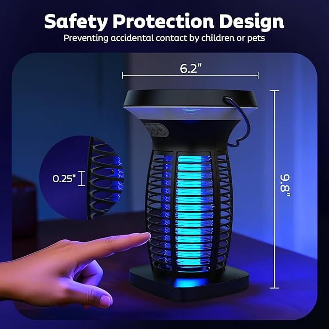 Solar Bug Zapper Outdoor, Mosquito Zapper Outdoor Waterproof Electric Fly Zapper Rechargeable Mosquito Killer with Solar Panel, 4200V Fly Trap Indoor for Home Backyard, Patio, Garden, Camping