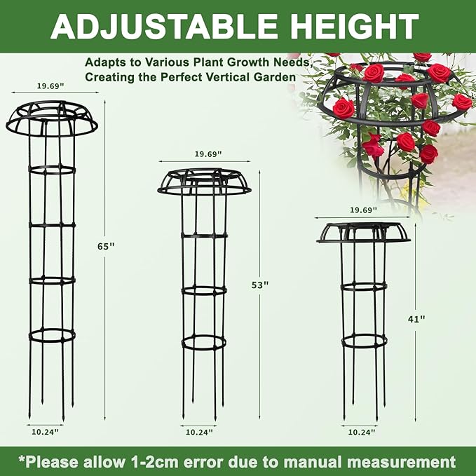1 Pack Garden Trellis for Climbing Plants Outdoor, 65" Adjustable Mushroom Top Trellis, Umbrellas Plant Support Obelisk for Potted Plants Climbing Vine Rose Clematis Vegetable Indoor Outdoor