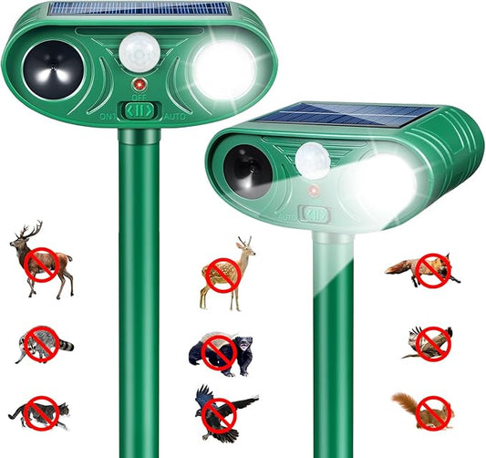 Solar Ultrasonic Animal Repeller Cat Deterrent Outdoor Squirrel Rabbit Dog Skunk Raccoon Coyote Fox Deer Predator Deterrents Repellent Device with Light (2)