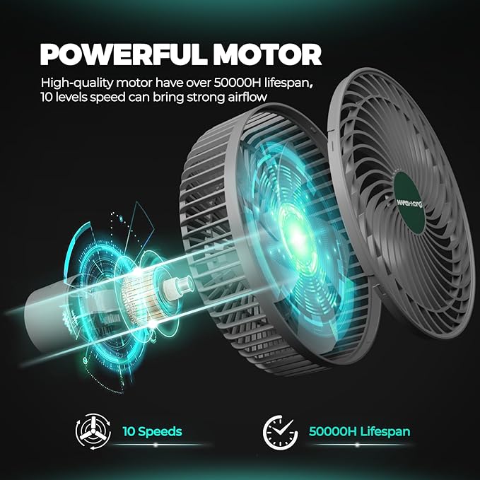 Mars Hydro M6 Grow Tent Fan, 10 Speeds Powerful Oscillating Clip Fan with Low Noise for Hydroponic Plants and Ventilation Circulation with Convenient APP/WiFi Control