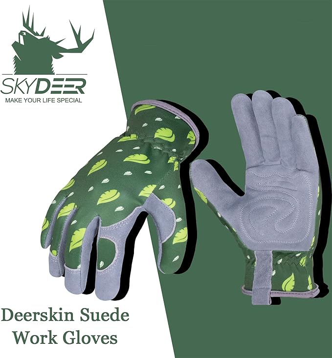 SKYDEER Premium Genuine Deerskin Suede Women's Gardening Gloves, Ultra-Soft Padded, Comfort Fit for Work (SD6615)