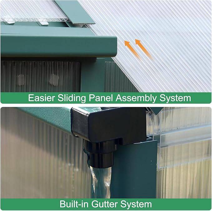 Polycarbonate Greenhouse Kit, 10x6 FT Heavy Duty Outdoors Durable Green House with Double Vent Window Lockable Door, Twin-Wall Panels, Walk in Green Houses for Backyard Outside Garden