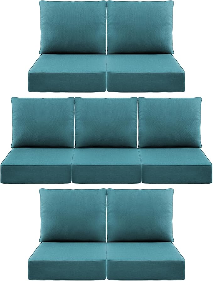 Luxury 6" Outdoor Cushions for Patio Furniture, 24x24x6 Thick Seat Cushion Set of 7, Fade Resistant Couch Chair Replacement Cushions High Density Deep Wicker Chair Cushion w/Removable Cover, Green