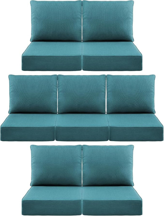 Luxury 6" Outdoor Cushions for Patio Furniture, 24x24x6 Thick Seat Cushion Set of 7, Fade Resistant Couch Chair Replacement Cushions High Density Deep Wicker Chair Cushion w/Removable Cover, Green