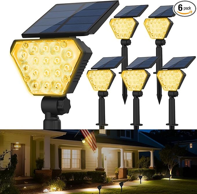 T-SUN Solar Spot Lights Outdoor 6-Pack Warm White Spotlights Solar Landscape Lights IP65 Waterproof Auto On/Off for Garden/Yard/Pathway/Patio