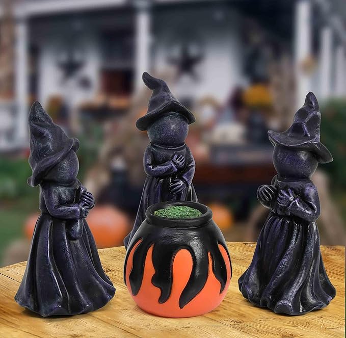 Gift Boutique Halloween Miniature Witches Cauldron Figurine Set of 4 Resin Light Up Decor for Spooky Vintage Indoor Outdoor Table Decorations Supplies