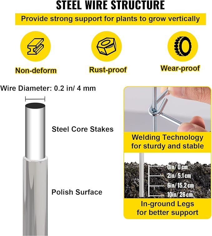 VEVOR Tomato Cages, 11.8" x 11.8" x 46.1", 5 Packs Square Plant Support Cages, Silver PVC-Coated Steel Tomato Towers for Climbing Vegetables, Plants, Flowers, Fruits