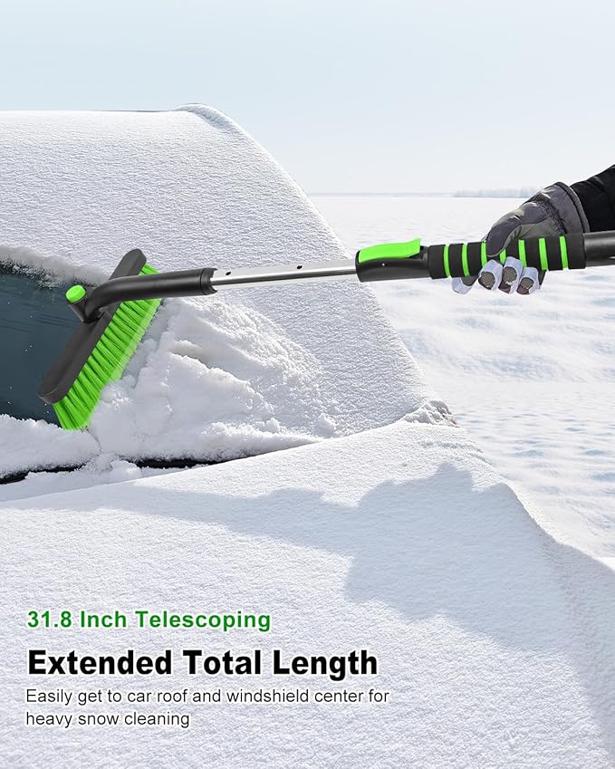 SEAAES Ice Scraper with Snow Brush for Car Windshield, Upgraded Extendable Snow Brush with Foam Grip for Truck SUV Vehicle Windows