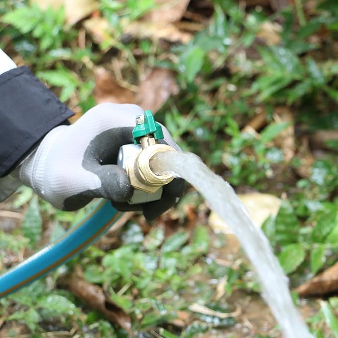 STYDDI Full Flow Brass Garden Hose Shut Off Valve, Heavy Duty 1-Way No Restricted-Flow Water Shut-Off Connector, 3/4” GHT High Flow Hose Ball Valve Adapter Coupling, Lawn Hose-end Flow Control Valve