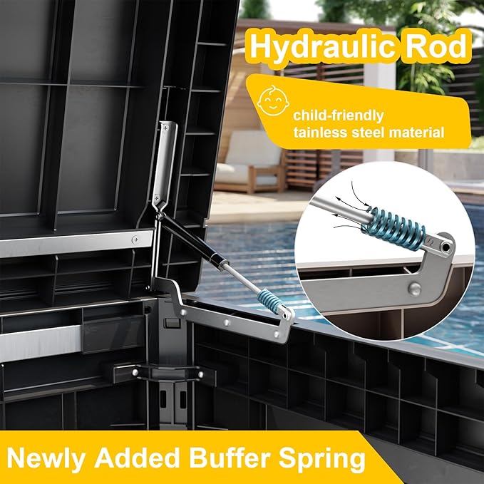 230 Gallon Large Deck Box,Resin Outdoor Storage Box with Lockable for Patio Furniture, Garden Tools Waterproof Outside Storage Box, Black