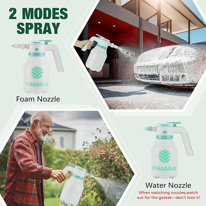 2L/0.5Gallon Electric Foam Sprayer - Rechargeable Car Foam Sprayer with 2 Nozzles, Type-C Charging, 1hour Runtime for Car Wash, Gardening & Home Cleaning