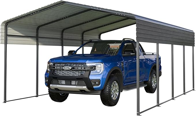 13x20 FT Carport with Metal Roof, Heavy Duty Metal Carport Canopy, Garage Car Shelter Shade for Outdoor, Car, Truck, Gray