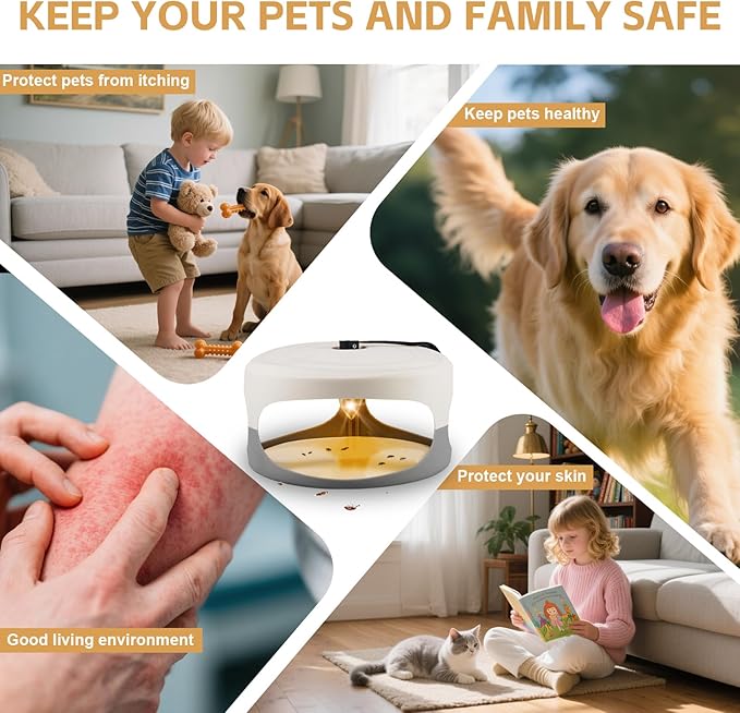 2Pack Flea Traps for Inside Your Home with 6 Sticky Disc & 6 Bulbs & 2 Electric Wires, Flea Killer Indoor Bed Bug Trap Pest Control, Friendly to Pets & Kids