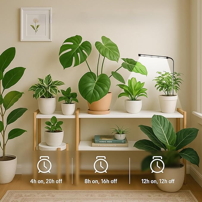 Grow Light for Indoor Plants Growing, 1 Pack 6000K Full Spectrum Gooseneck Plant Lamp for Seedings Succulents Small Plants, Auto On/Off Timing & 5 Dimming