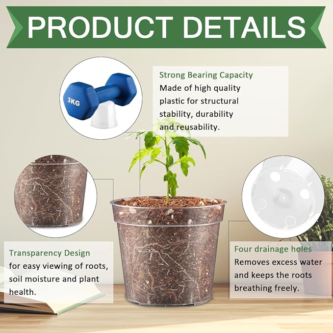 2.5" Clear Seeding Pots 100-Pack Round for Seeds Starter Pots, Seeds Germination Transparent Nursery Pot with Drainage Holes (2.5Inch,100Pcs,Clear)