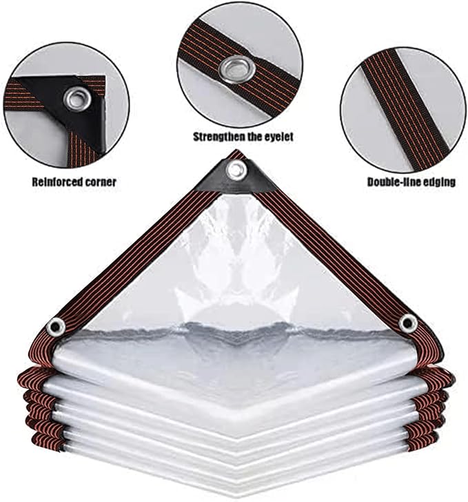 Clear Tarps with Grommets, 6x6FT with 1 Rolls Ropes Anti Tear Waterproof Tarps for Outdoors Clear Plant Covers for Covering Firewood Piles Patio Furniture Dog or Chicken Coops