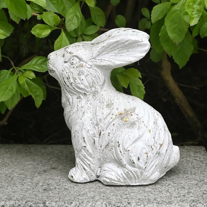 All Chic Bunny Decor Garden Statue White Rabbit Cement Rabbit Statue for Home Garden Indoor Outdoor Statues for Yard,Front Yard Decor,Easter Rabbit Figurines（White）