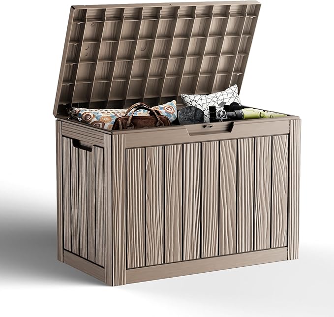 45 Gallon Outdoor Storage Box – Resin Deck Box with Lockable Lid, Waterproof Patio Furniture Storage for Tools, Garden & Yard Organization