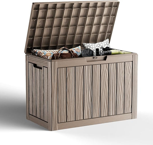 45 GallonOutdoor Storage Box,Resin Deck Boxes Waterproof, IndoorOutdoor Bin for Package Delivery, Patio Cushions, Gardening Tools, Lockable, UV Resistant