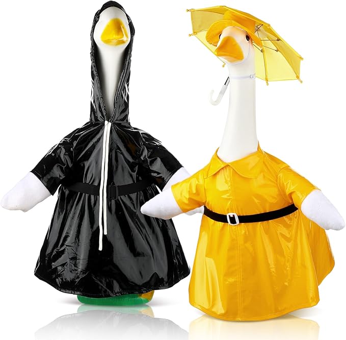 Frienda 2 Set Raincoat Porch Goose Outfit Clothes for 23" High Cement or Plastic Goose, Raincoat and Umbrella Yard Cement Geese Duck Clothes Costume for Fall Halloween Outdoor Garden Patio Decor