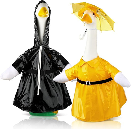 Frienda 2 Set Raincoat Porch Goose Outfit Clothes for 23" High Cement or Plastic Goose, Raincoat and Umbrella Yard Cement Geese Duck Clothes Costume for Fall Halloween Outdoor Garden Patio Decor
