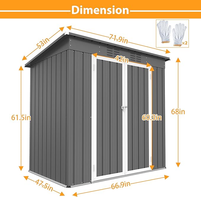 4'x6' Metal Shed Outdoor Storage Shed,Metal Steel Utility Tool Shed Storage House with Double Lockable Doors and Air Vent for Backyard Garden Patio Lawn Gray